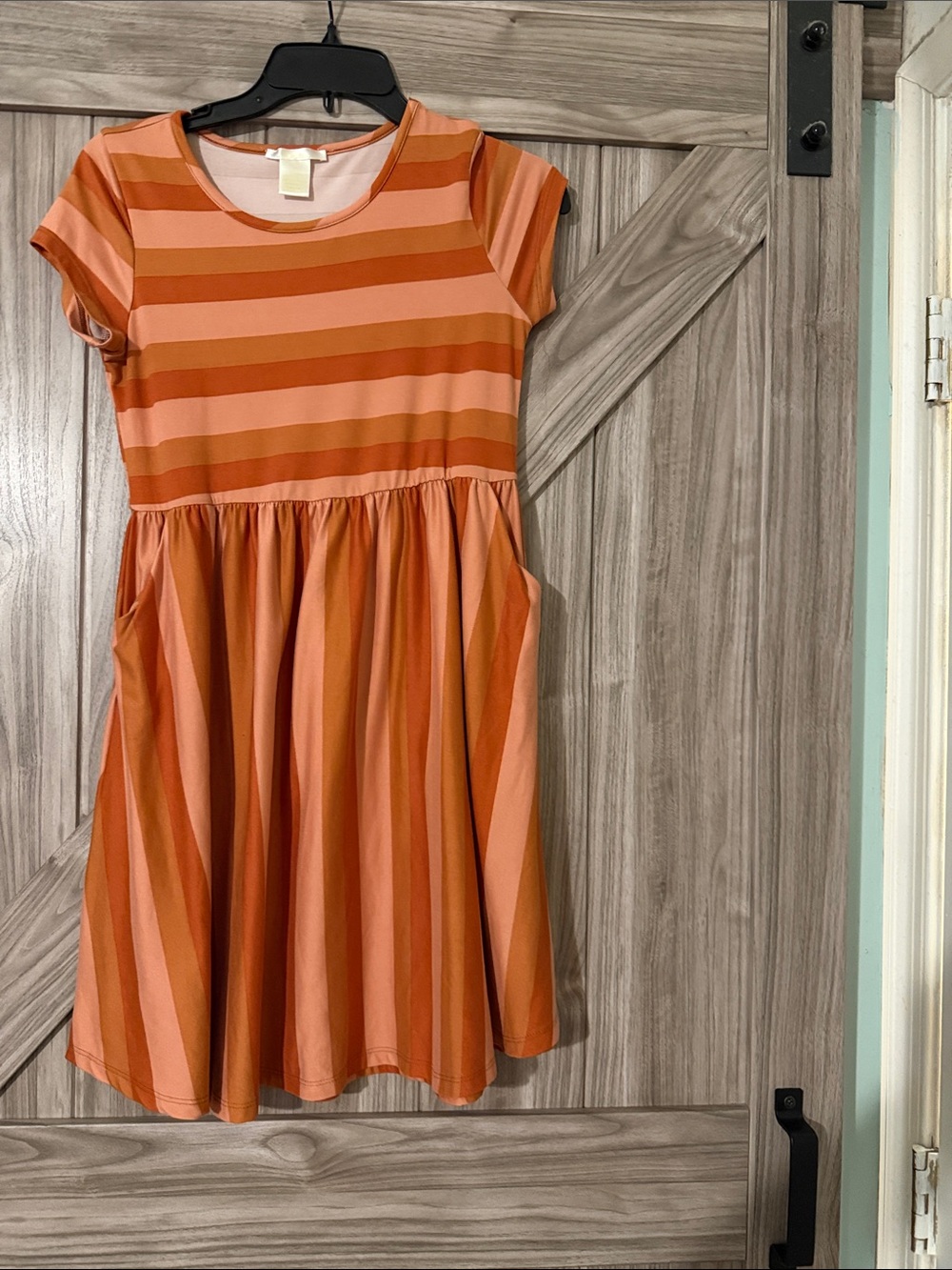 Source Unknown Orange & Peach Striped Short Sleeve Skater Dress
